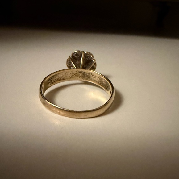 Vintage 10kt solid gold bicolor floral natural diamond cluster ring thick band - Picture 5 of 11